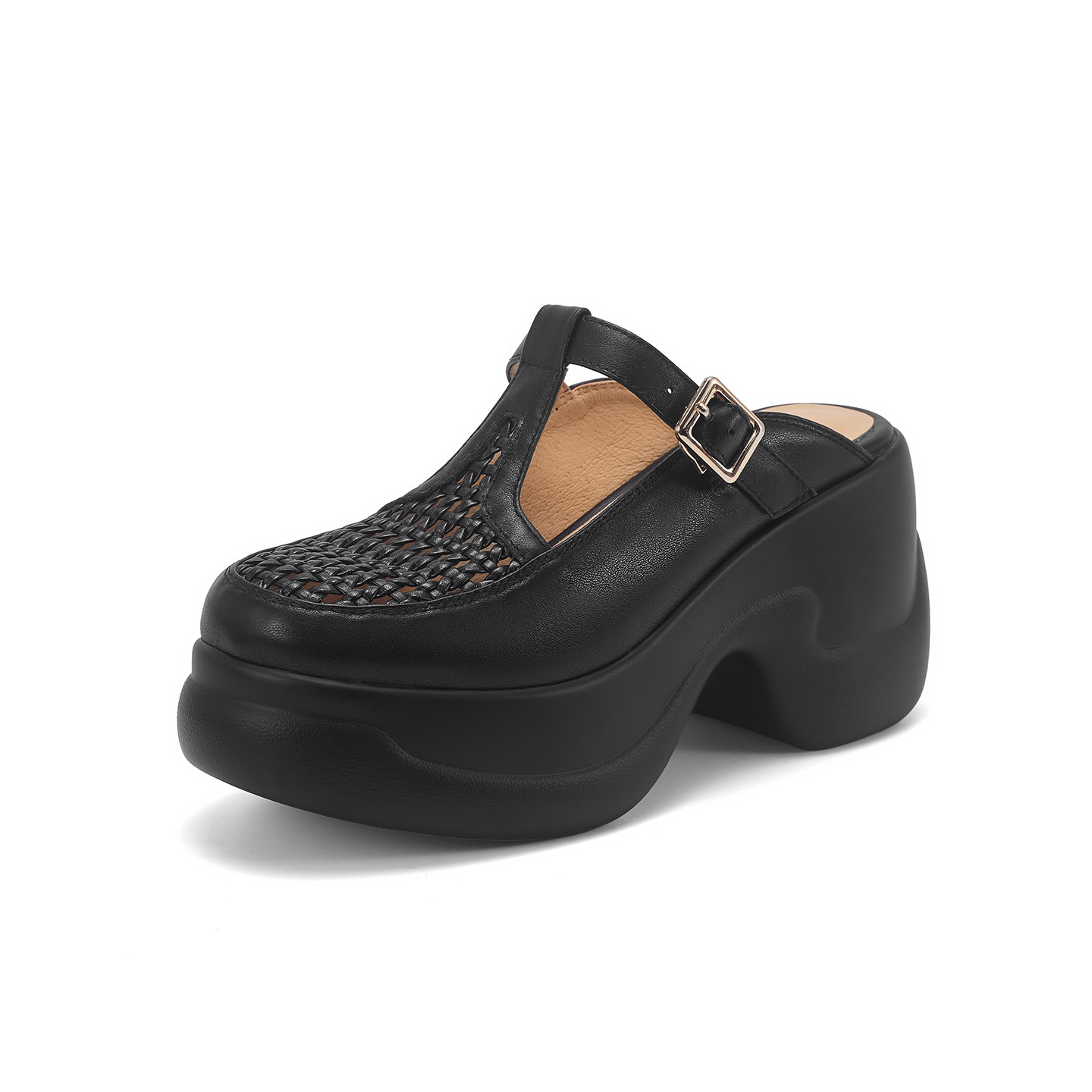 Dép sandal cao gót nữ quai đan gót thô đế dày 9.5 cm — đen chi tiết 13