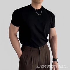 Xingcan Hipster House 夏 2025 韓国版右肩半袖 Tシャツメンズトップラウンドネックスリムフィット多用途無地 T
