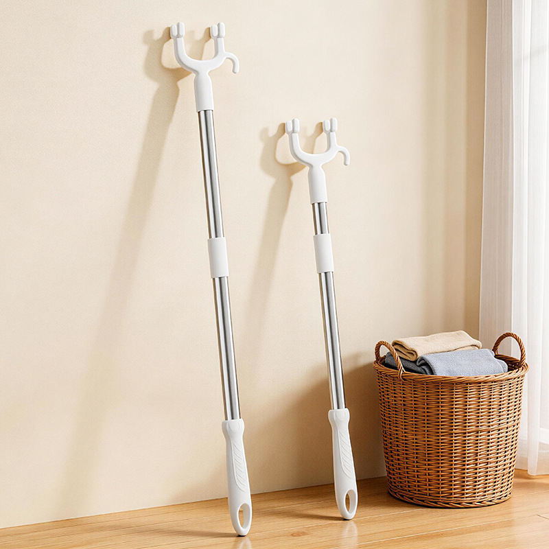 Telescopic Clothes Drying Rod for Home Use, Thickened Stainless Steel Clothes Hanger, No-Drill Balcony Clothes Rod, Adjustable Length