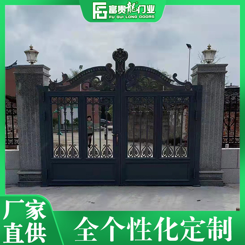 Aluminum Art Gate Small Door Entry Door Double Open Flat Open Automatic Gate Electric Folding Chinese Villa Patio Door