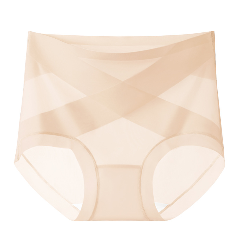 Ropa interior de abdomen sin costuras, entrepierna de algodón para mujer, entrepierna antibacteriana, forma de cadera, seda de hielo posparto, cintura alta, cadera, calzoncillos para mujer