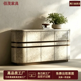 意式轻奢风树瘤木餐边柜家用客厅实木收纳柜现代高档入户门玄关柜