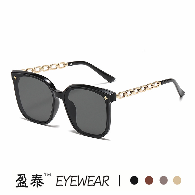 2024 New Chain Temples Sunglasses Female Internet Celebrity Large Frame Sunglasses Ins European and American Fashion Trendy Street Style Glasses