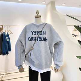 韩国2021秋季新薄款卫衣女韩版宽松加绒慵懒风上衣ins潮套头外套