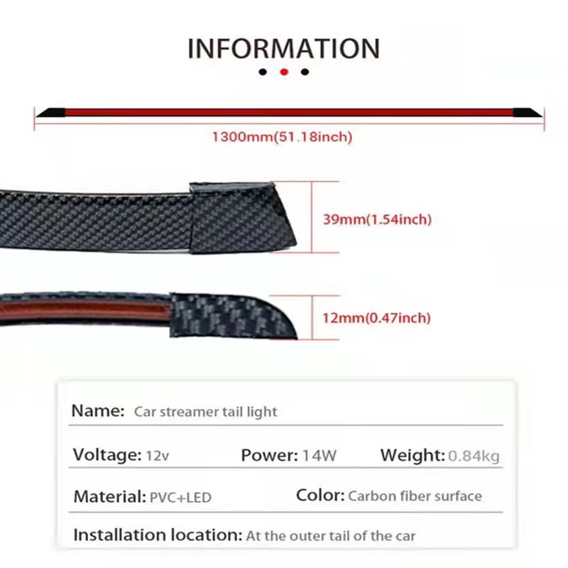 Nueva fibra de carbono luz trasera modificación del coche a través tronco LED streamer dirección alta