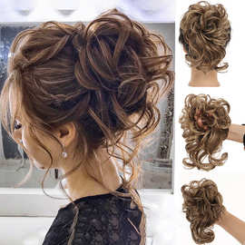 假发长须发圈懒风丸子头凌乱发圈蓬松天然长须假发圈新娘花苞发圈