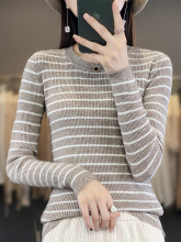 博主日常 时髦安迪绒条纹打底衫女圆领针织毛衣修身百搭针织衫女