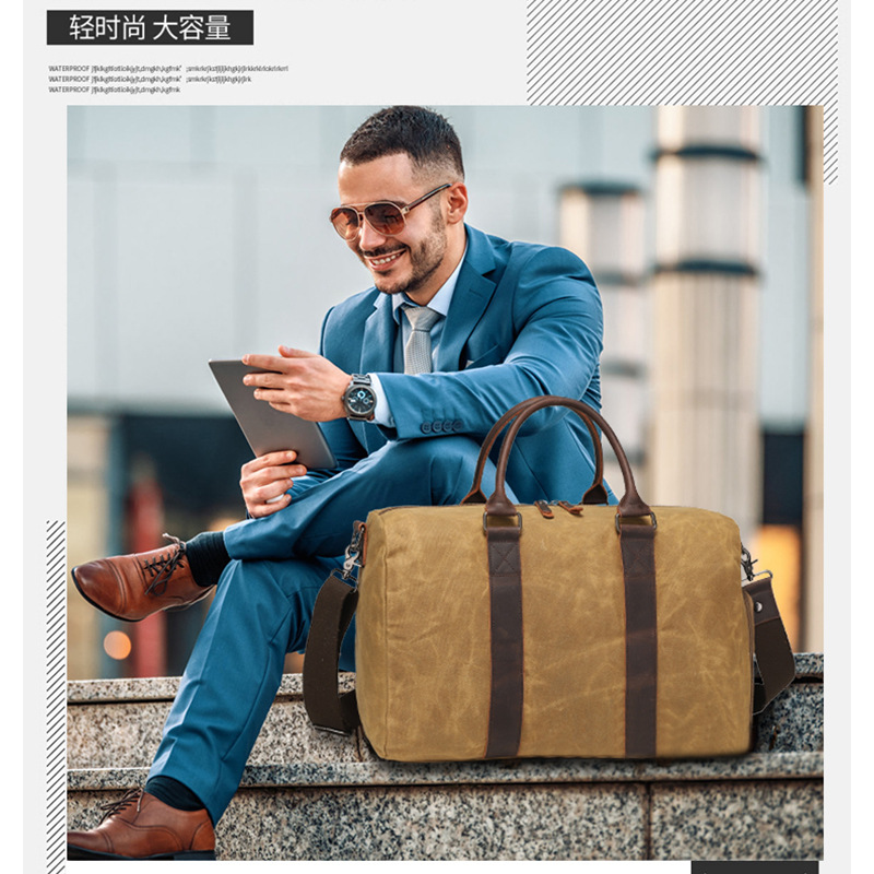 Nueva bolsa de viaje de tela de cera de aceite resistente al desgaste retro europea y americana color sólido bolsa de hombro al aire libre bolsa de almacenamiento al por mayor