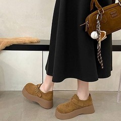 真皮厚底增高勃肯鞋女2025年春秋新款复古圆头深口单鞋百搭乐福鞋