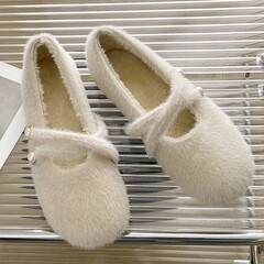 配裙子單鞋女溫柔晚風毛毛鞋秋冬平底仙女鞋子法式瑪麗珍女鞋冬季