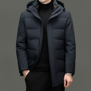 Brand Down Jacket Men's Mid-length Hooded 2024 Winter New Business Casual Men's Thickened Warm Down Jacket