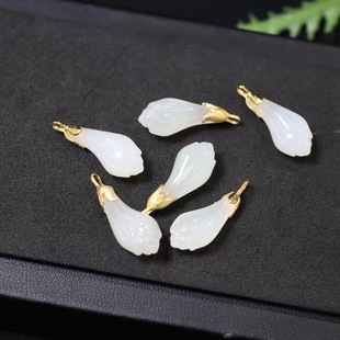 Natural Hetian Jade Pendant for Women, White Magnolia Flower, Retro Versatile 18K Gold Inlaid Pendant, Jade Oil, Suzhou Craftsmanship