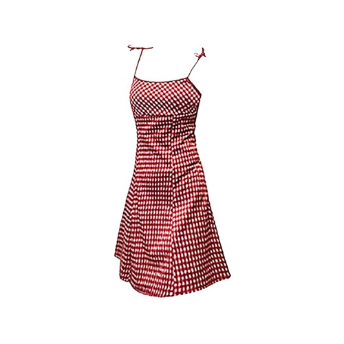 Little Black Dress 2025 New Women's Summer Sweet Red Plaid Fitted Top for Layering Short Skirt