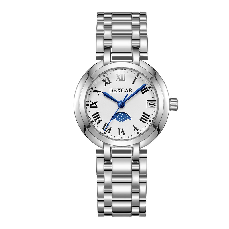 Dexcar/Duka Retro Classic Watch Women's Roman Numeral Niche Watch Cut Out Moon Phase with Calendar Watch