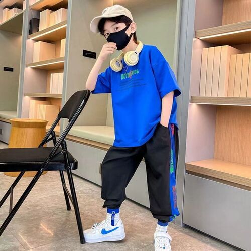 Boys summer suit thin anti-mosquito pants 2024 new medium and large children boys fashionable summer short-sleeved trendy