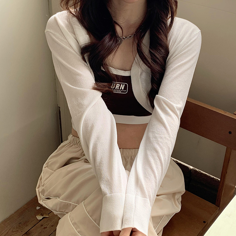 Ropa de protección solar de las mujeres primavera y verano de punto Delgado cardigan de seda de hielo de punto exterior chal con tirantes falda blusa abrigo