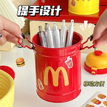 美式复古麦当当高颜值笔筒创意收纳桶铁艺简约风可爱办公室收纳盒