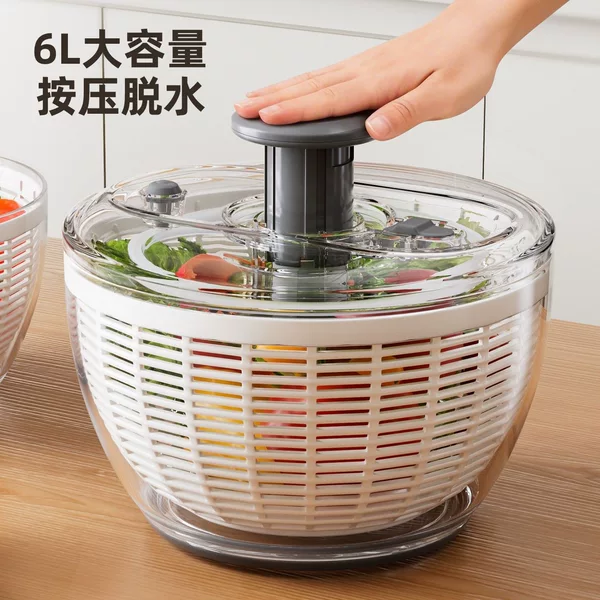 Manual vegetable dehydrator, multifunctional household fruit salad draining basket, home vegetable spinner, dehydration tool