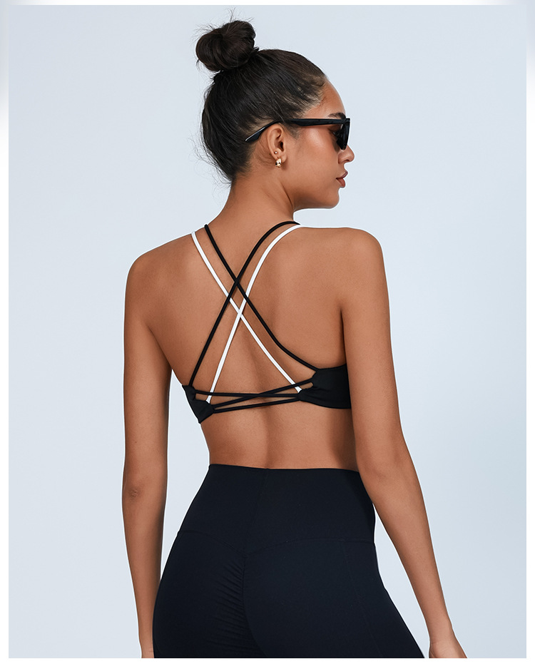 Comercio exterior transfronterizo chaleco de yoga mujer belleza espalda color contraste con cojín de pecho envuelto en el pecho antichoque elástico sujetador de fitness