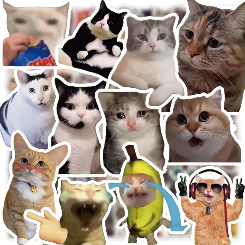 猫ミームステッカー300枚、かわいくて面白いゴーストキャットインスタイル絵文字、画像素材、手元帳ステッカー|undefined