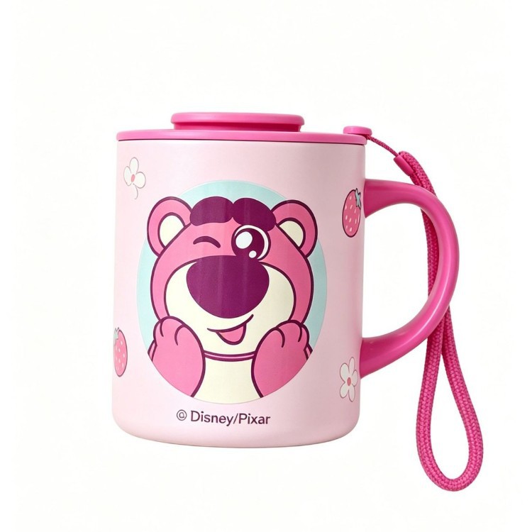 Toy Story Strawberry Bear Taza de acero inoxidable caricatura de alto valor con tapa taza de escritorio de oficina taza