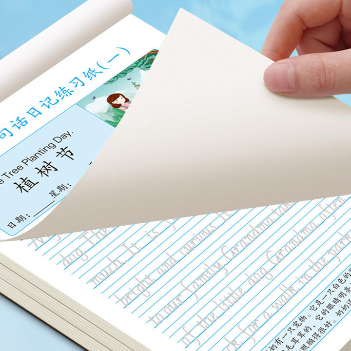 Primary School English One-Sentence Diary Practice Paper, English Composition, Picture Description Writing, Renjiaoban Sync, Hengti Font