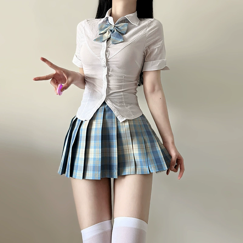 Платье? Нет. The input is a skirt. Translate: "Genuine summer student pleated skirt, high waist"