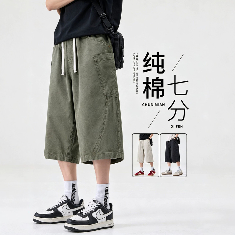 Men's Pure Cotton Work Pants, Summer Thin Style, American Fashion, Multi-Pocket, Seven-Point Pants, Casual Shorts for Men Men's Pure Cotton Work Pants, Summer Thin Style, American Fashion, Multi-Pocket, Seven-Point Pants, Casual Shorts for Men