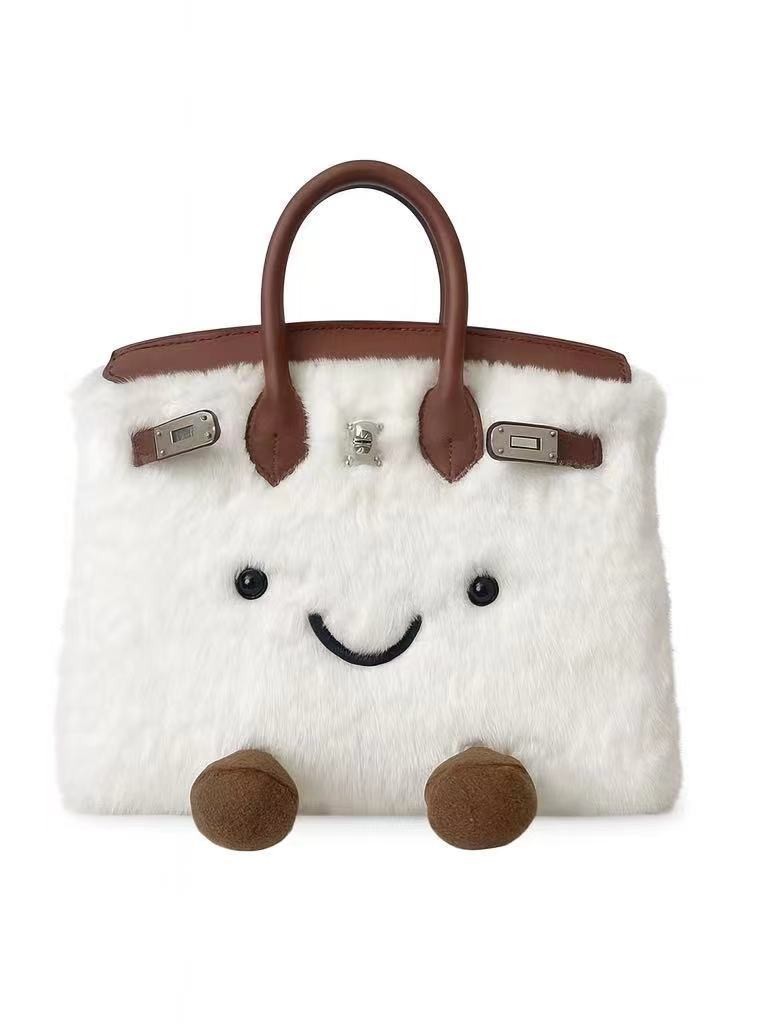 Jllycatlm Co-Branded Plush Doll Bag, Cute Plush Birkin Bag, Elf Kate Bag Handbag