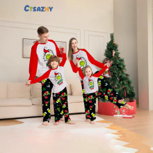 圣诞卡通亲子套装欧美一家三口四口秋冬新款圣诞节家居服睡衣套装