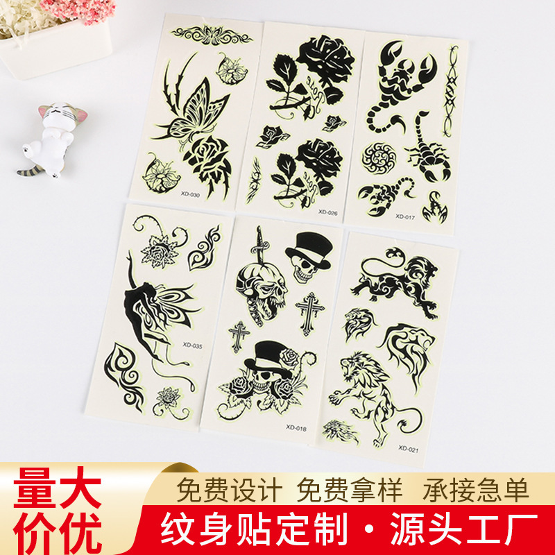 Luminous Herbal Tattoo Stickers Semi-Permanent Ins Style Dark Letter Tattoo Tattoo Stickers Arm Waterproof Customization