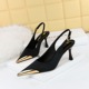 3716-5 Sexy Banquet Women's Shoes Thin Heel High Heel Shallow Mouth Metal Pointed Satin Hollow Back Strap Single Shoe