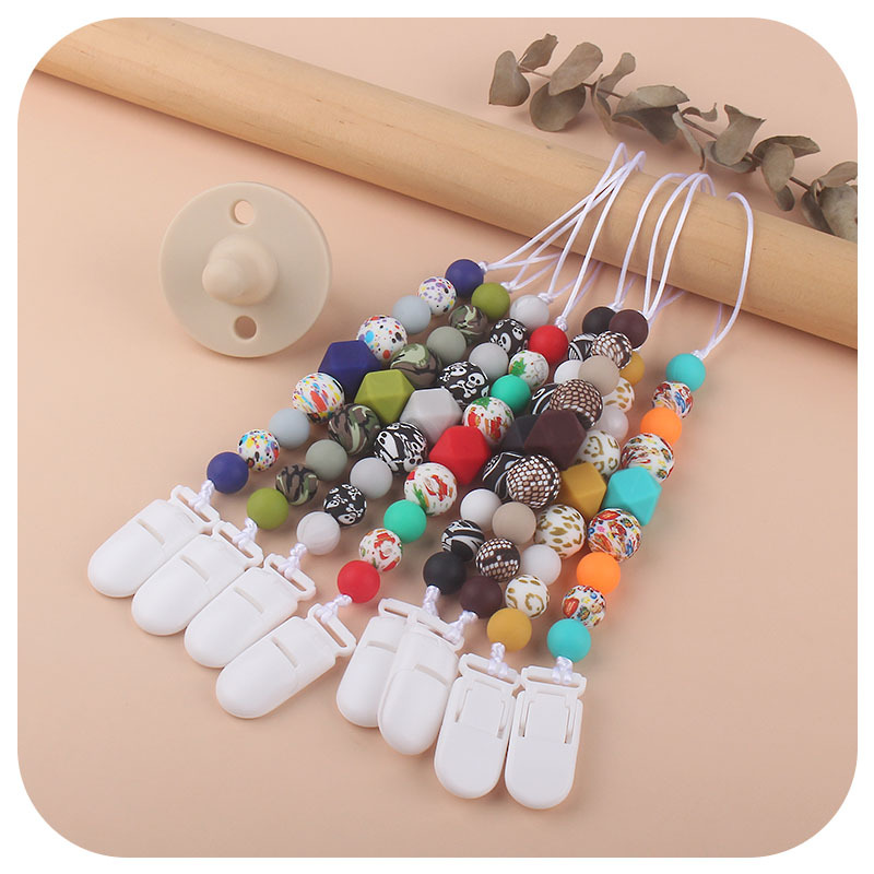 Nueva Navidad impreso serie de cuentas de silicona DIY bebé calmante Santa Claus silicona chupete cadena juguete mordedor