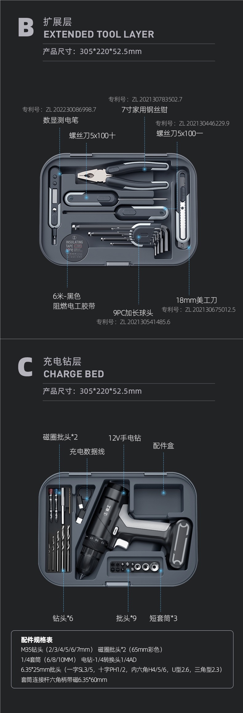 Nenggong Box Multifunctional Hardware Repair Car Portable Combination Electric Drill Wrench Full Set Home Tool Box Set