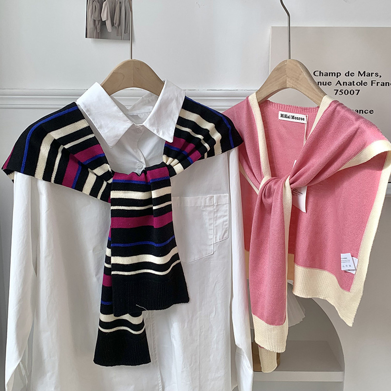 Pequeño chal de punto de primavera, otoño, invierno y verano con falda de red sala de aire acondicionado de moda a rayas de aire exterior