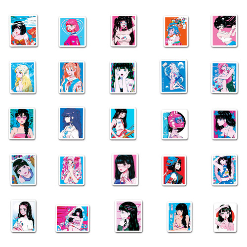 51 Sweetheart Girl Cartoon Personalized Graffiti Stickers Laptop Refrigerator Guitar Mobile Phone Decorative Stickers