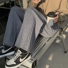 复古直筒麻花垂感拖地休闲裤女2024秋冬新款宽松显瘦阔腿针织裤子