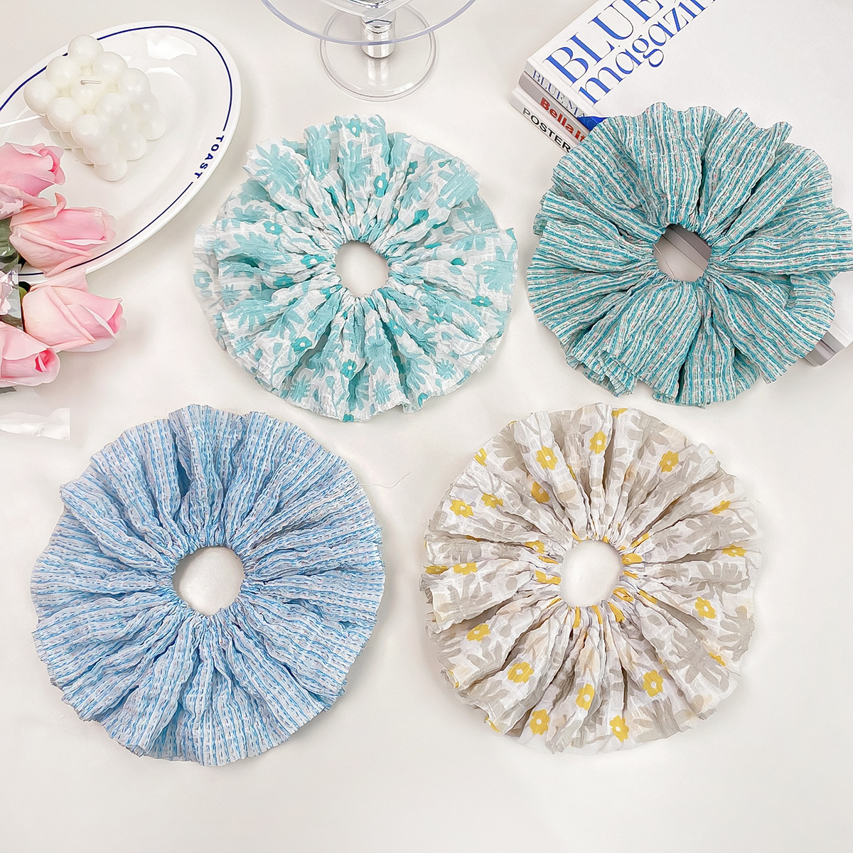 40g Weight Hair Tie Hair Accessories Type 1 Piece Quantity Daily, Street Occasion Stripe, Flower Pattern Women's Gender Sweet, Simple Style Style Women's Sweet Simple Style Stripe Flower Cloth Hair Tie