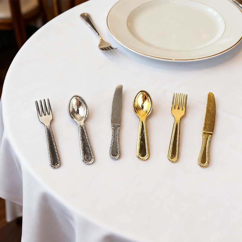 Simulated Mini Knife, Fork and Spoon Miniature Scene Doll House Ornaments Alloy Knife and Fork DIY Handmade Jewelry Materials