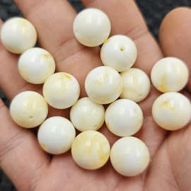 荧光浮盐水蜜蜡圆珠散珠牙白黄飘花人造蜜蜡手链项链饰品配件珠子