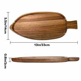 木质树叶形托盘餐厅上菜盘用于厨房家居装饰托盘带把手托盘