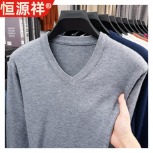 恒源祥男士秋冬鸡心V领羊毛衫保暖打底衫纯羊毛衣纯色针织衫上衣