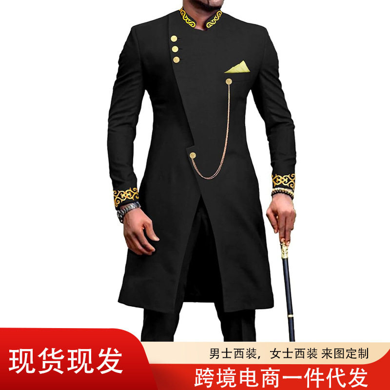 African suit men's embroidery two-piece slim formal long clothing manufacturers wholesale African suit men's embroidery two-piece slim formal long clothing manufacturers wholesale