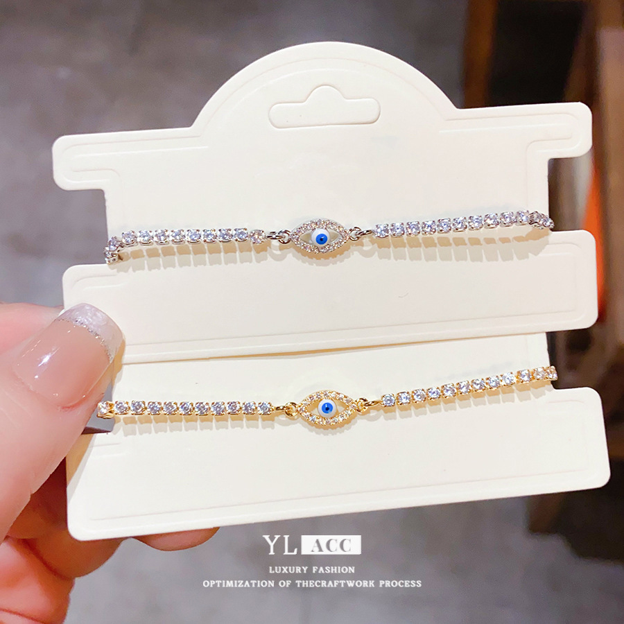 Super Flash Accessible Luxury Style Zircon Oval Eyes Adjustable Bracelet European and American Stylish Niche Elegant High-End Hand Jewelry for Women