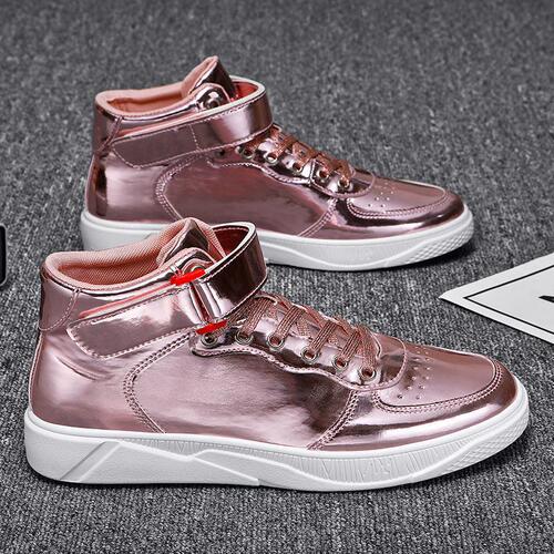 International Trade Men's Shoes  Patent Leather Mirror Surface Spring and Autumn New Mid-Top Board Shoes Men's Shoes Gold Large Size 38-48