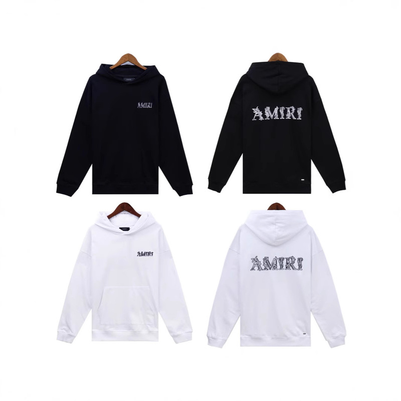 Amiri Autumn and Winter New Logo Embroidered Letters Logo Loose Casual Terry Hoodie Versatile Men's and Women's Sweatshirts