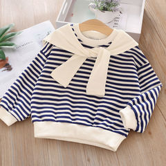 Women's Children's Hoodie 2024 Spring New Han Style Stylish Boys' Baby Spring and Autumn T-shirt Striped Loose Top Trendy