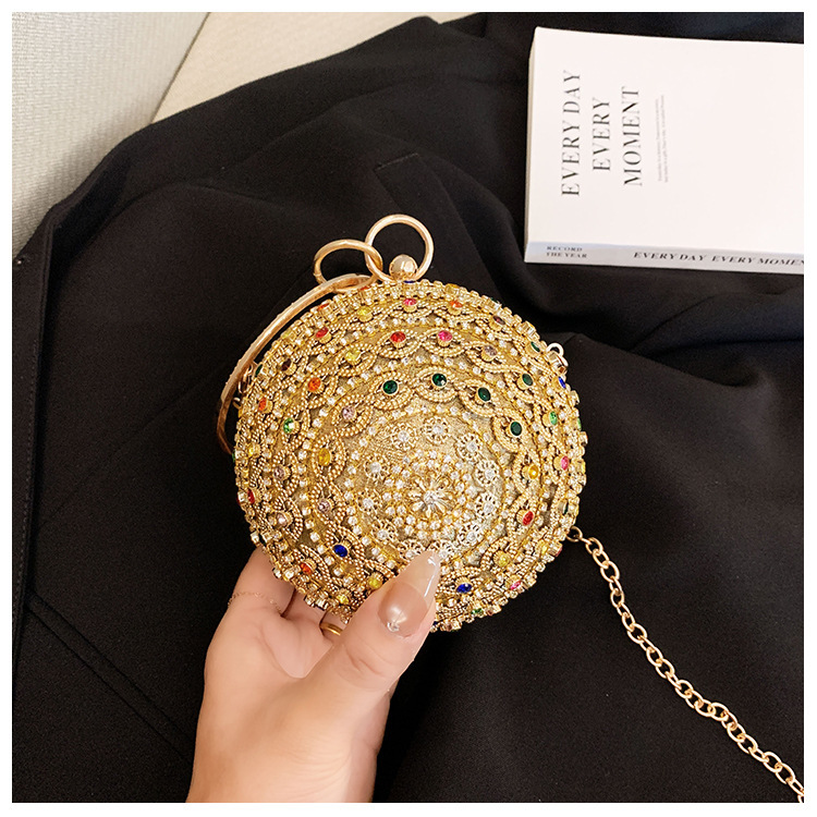 2025 nueva bolsa de cena de damas transfronteriza bolsas de diamantes europeas y estadounidenses bolsas de banquete redondas bolsas de cena de fiesta