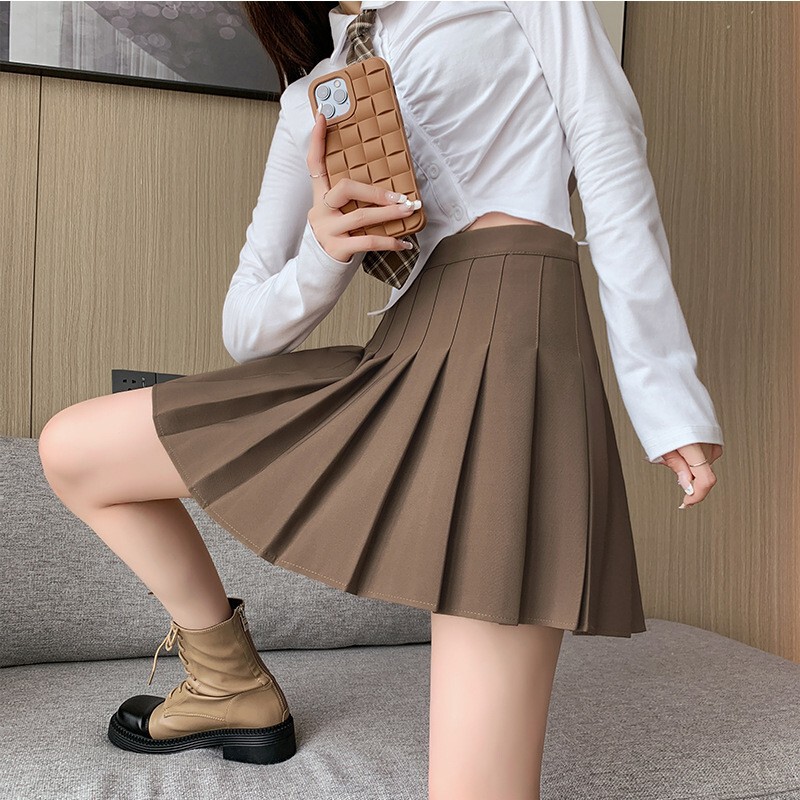 Pleated Skirt Women's Korean-style High Waist Spring, Summer, Autumn and Winter New Anti-running Black Short Skirt Student Wrinkle-resistant A- line Skirt