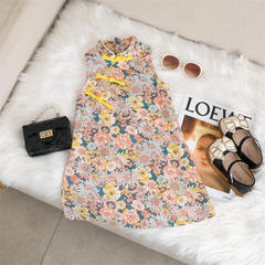 New 2020 Summer Children's Girls' Collared Floral Cheongsam Dress Wholesale One Piece Shipping 5936